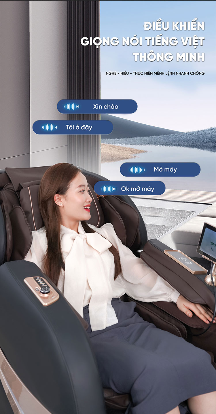 Ghế massage Queen Crown QL007 Luxury tích hợp công nghệ điều khiển giọng nói tiếng Việt