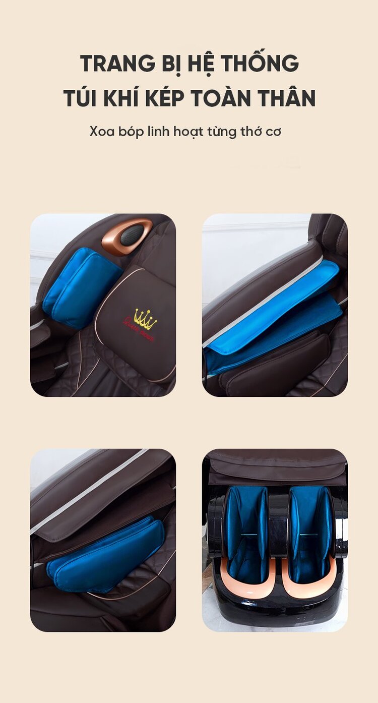 Ghế massage Queen Crown QL 008 Luxury trang bị túi khí kép toàn thân