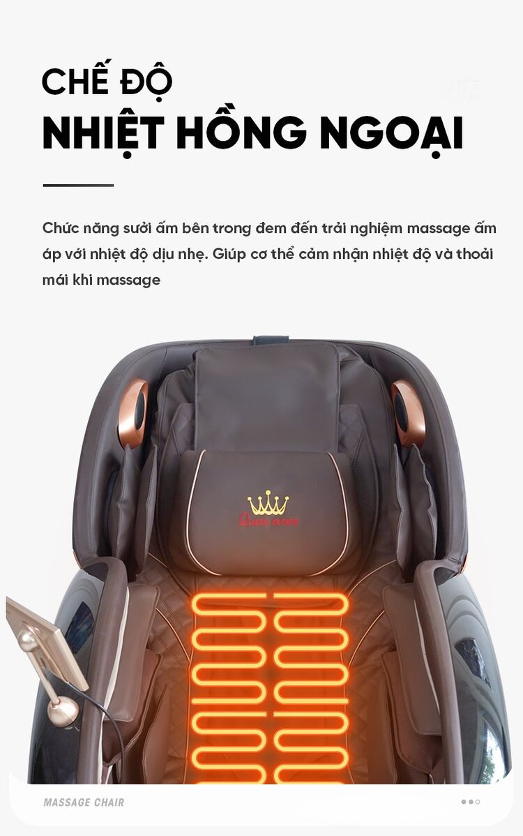 Ghế massage Queen Crown QL 008 Luxury tích hợp chế độ nhiệt hồng ngoại