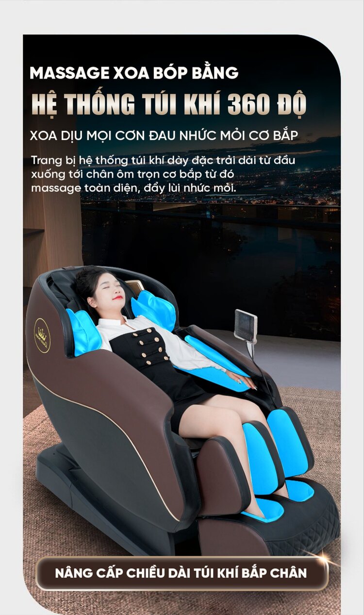 Ghế massage Queen Crown QE 79 trang bị túi khí toàn thân