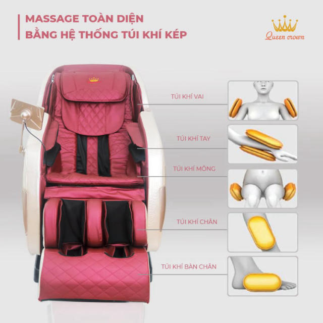 Ghế massage Queen Crown QC CX7 Plus trang bị hệ thống túi khí kép 