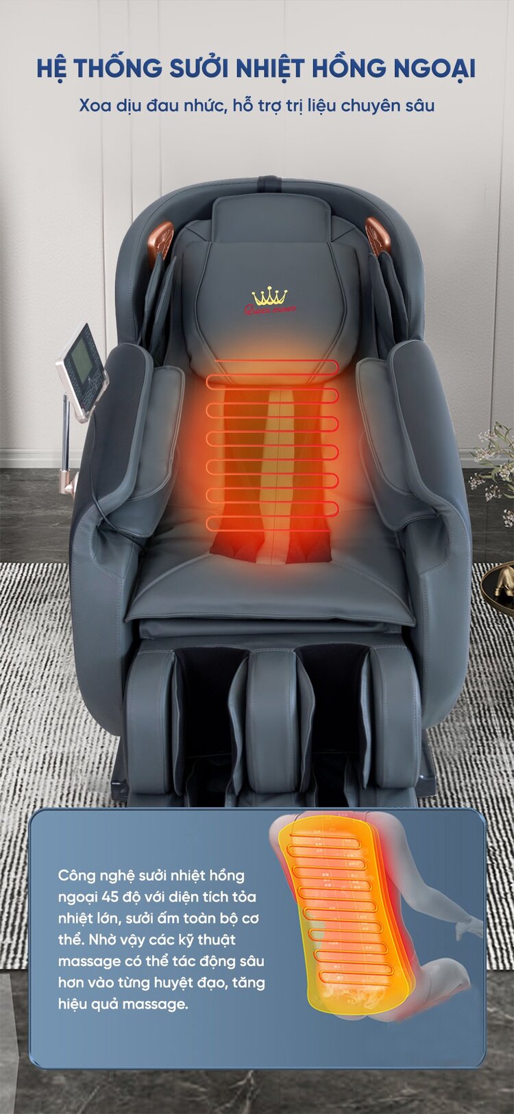 Ghế massage Queen Crown QA77 tích hợp nhiệt hồng ngoại