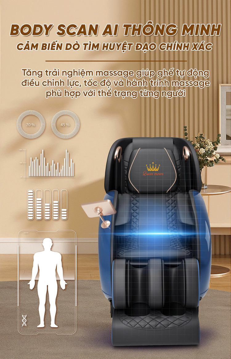 Ghế massage Queen Crown QL05 Pro-X - Body scan thông minh