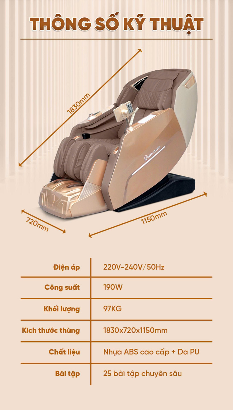 Ghế Massage Cao Cấp Queen Crown A009 Dimond Thông số kỹ thuật