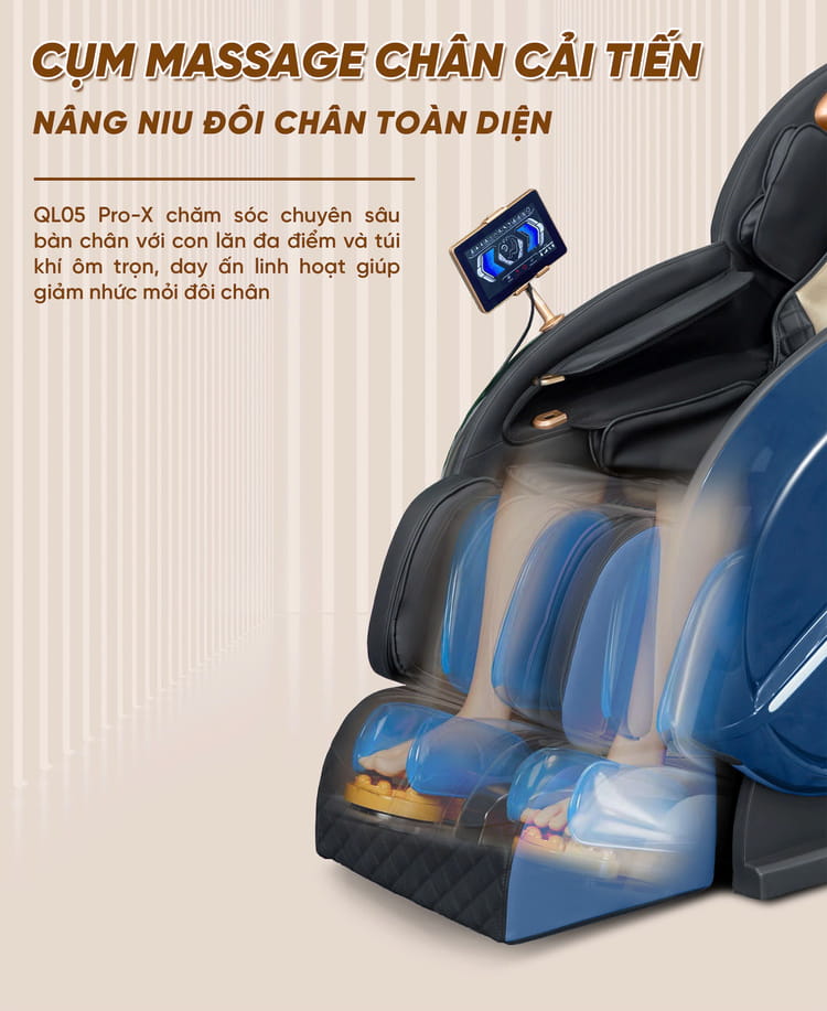 Ghế massage Queen Crown QL05 Pro-X - Cụm massage chân cải tiến