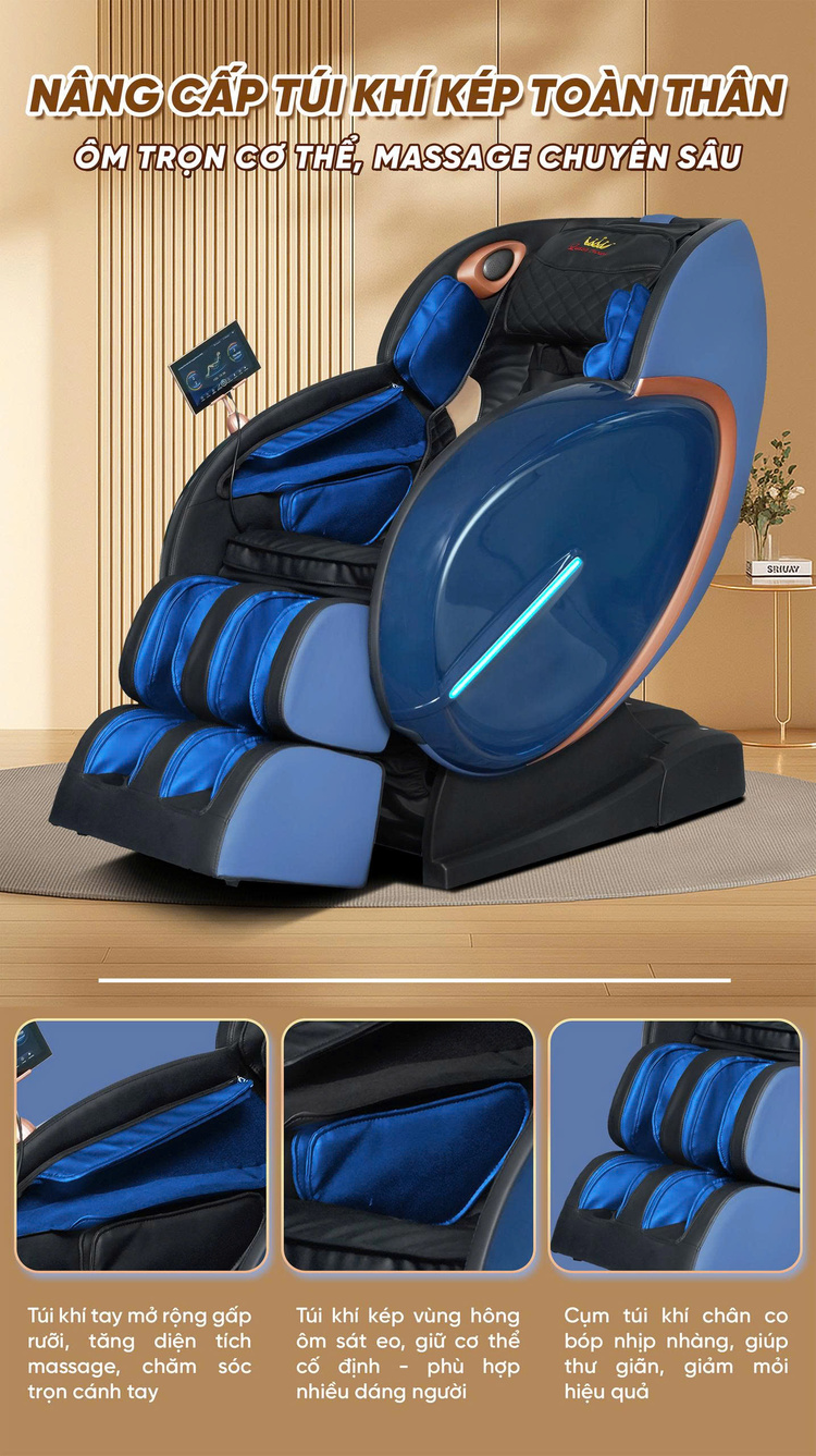 GHẾ MASSAGE QUEEN CROWN QL05 SPORT Túi khí kép toàn thân