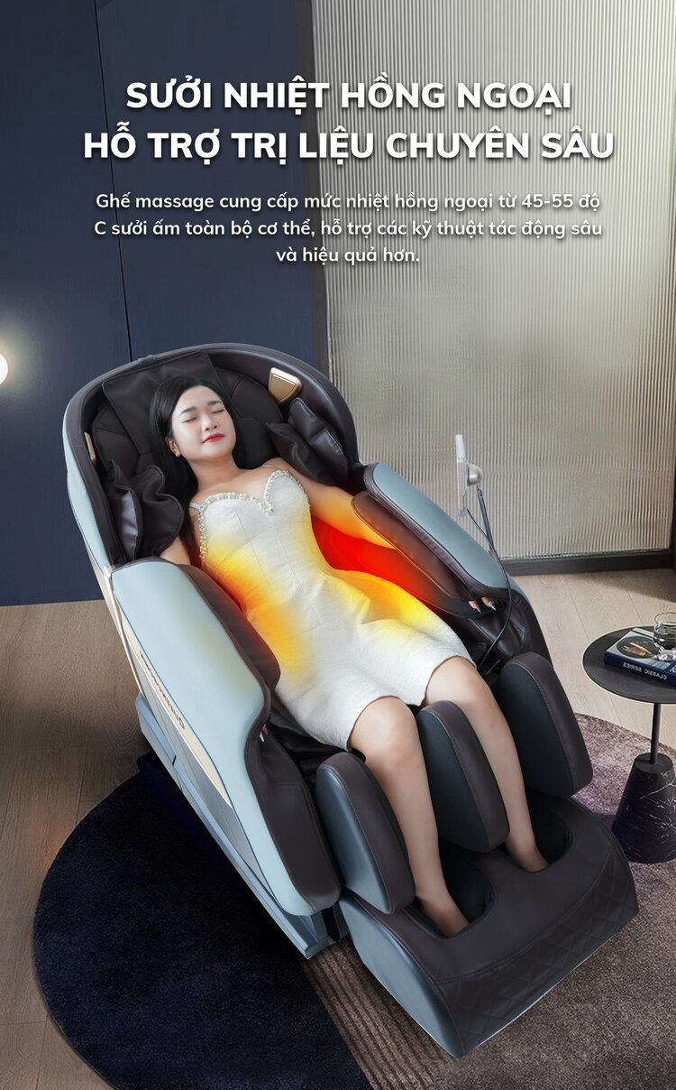 Ghế massage Queen Crown QE 66 Pro trang bị sưởi nhiệt hồng ngoại