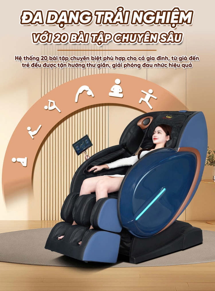 GHẾ MASSAGE QUEEN CROWN QL05 SPORT Đa dạng bài tập