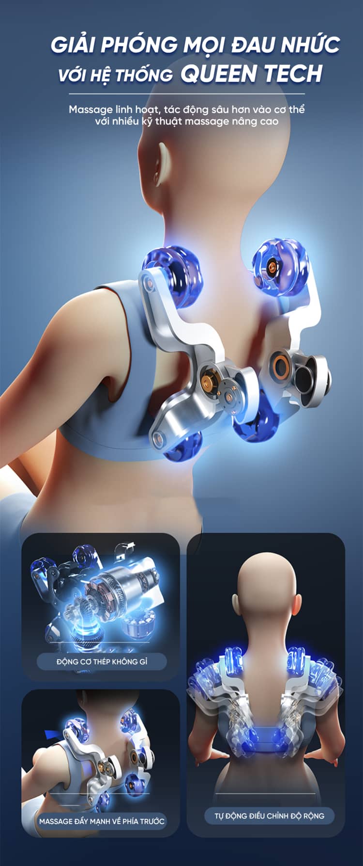Ghế massage Queen Crown QE455 ứng dụng công nghệ massage