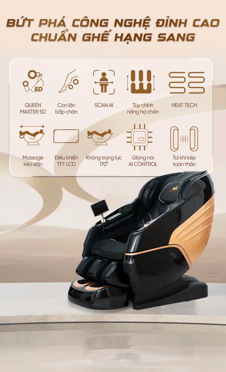 Ghế massage Queen Crown QM500 Luxury bứt phá công nghệ