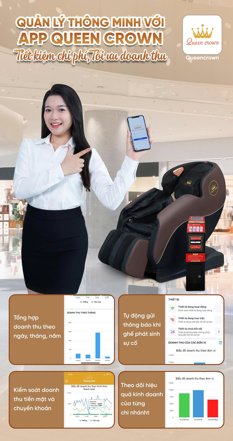 Ghế massage kinh doanh Queen Crown KD79 QR - App quản lý thông minh