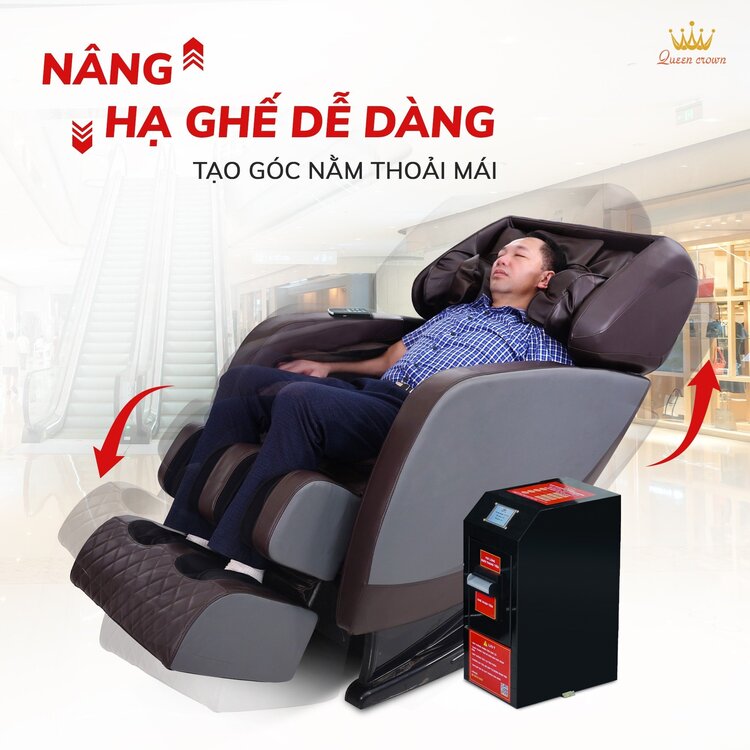Ghế massage kinh doanh Queen Crown QC KD11 Plus có tính năng nâng hạ ghế
