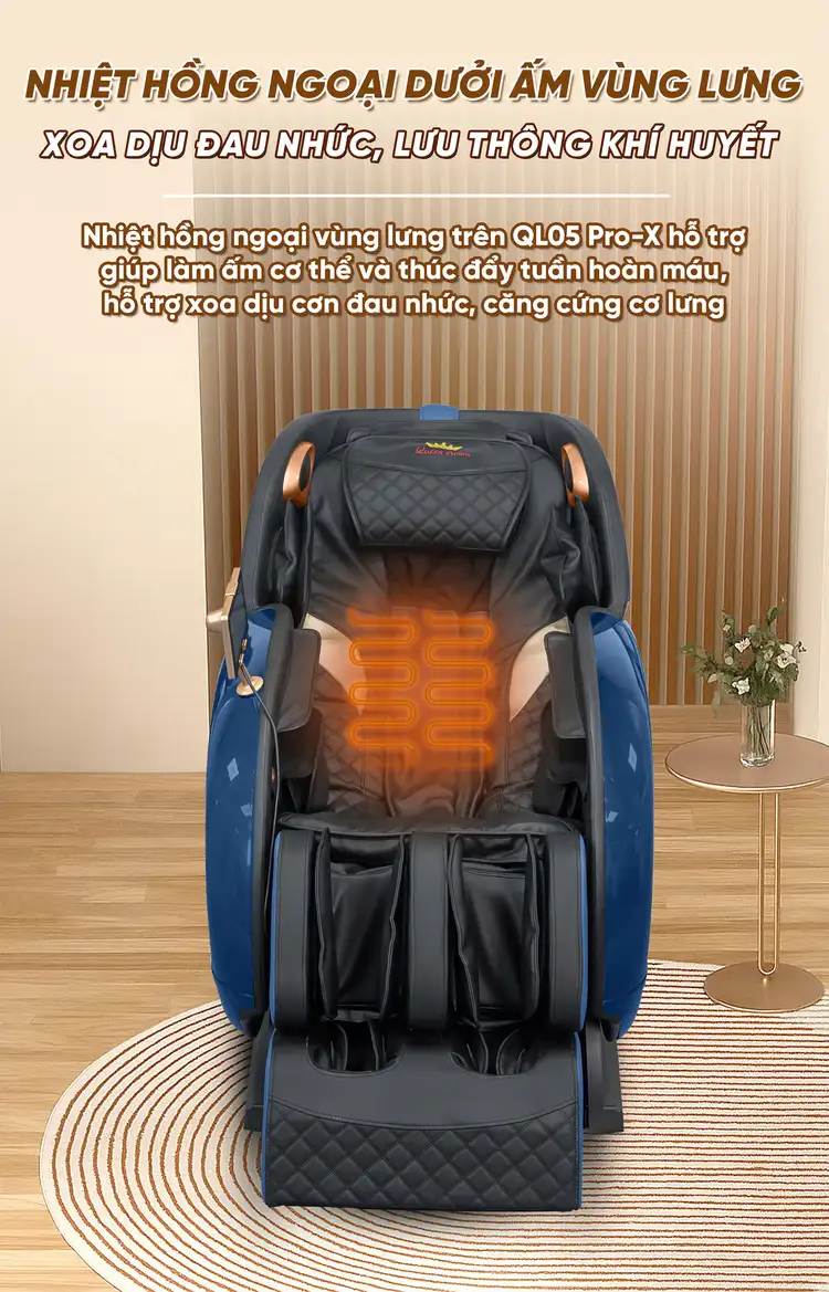 Ghế massage Queen Crown QL05 Pro-X - Hồng ngoại sưởi ấm lưng