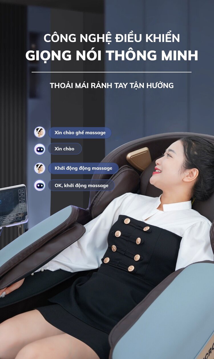 Ghế massage Queen Crown QE66 tích hợp điều khiển giọng nói tiếng Việt