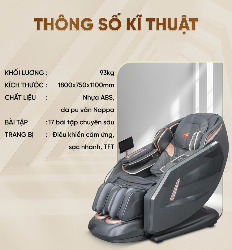 Ghế massage cao cấp Queen Crown S850 Pro - Thông số kỹ thuật