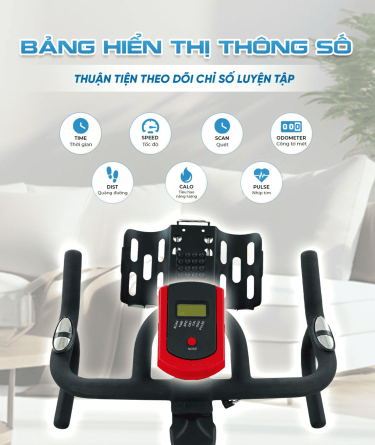 Xe đạp tập Queen Crown 550 Sport - Bảng hiển thị thông số