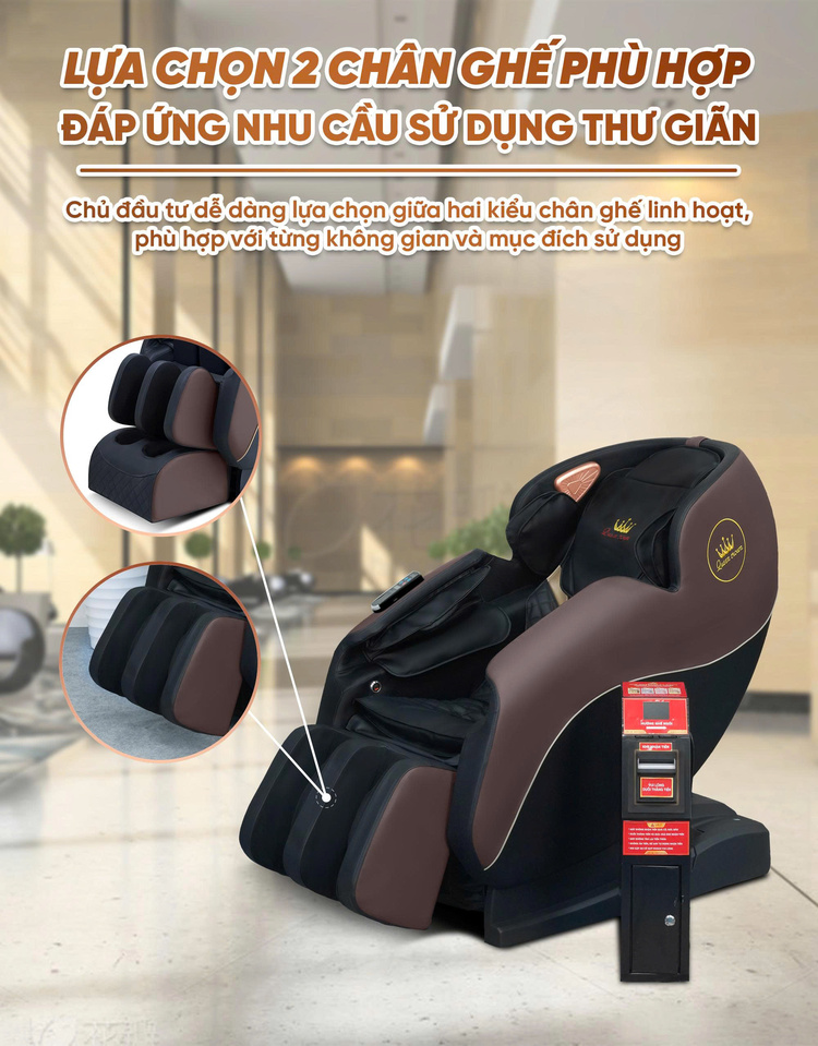 Ghế massage kinh doanh Queen Crown KD79 Plus - Tùy chọn chân ghế
