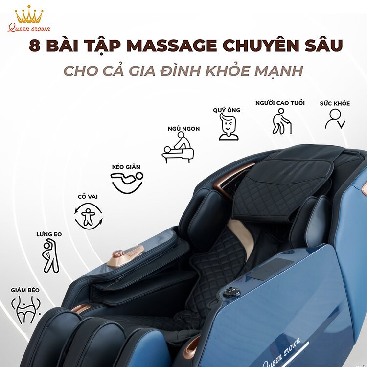 Ghế massage Queen Crown QC A7 Luxury tích hợp 8 bài tập tự động