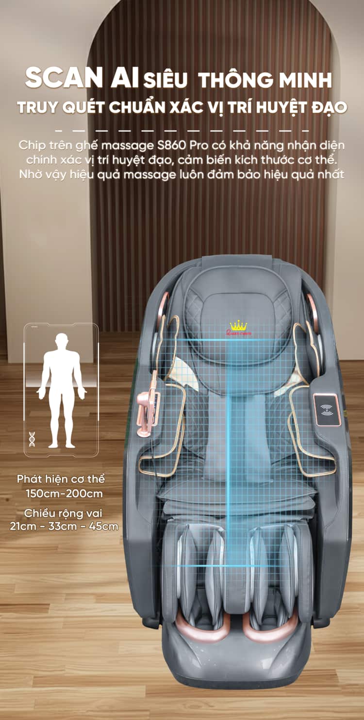 Ghế Massage Cao Cấp Queen Crown S860 Pro - Scan AI quét cơ thể chính xác