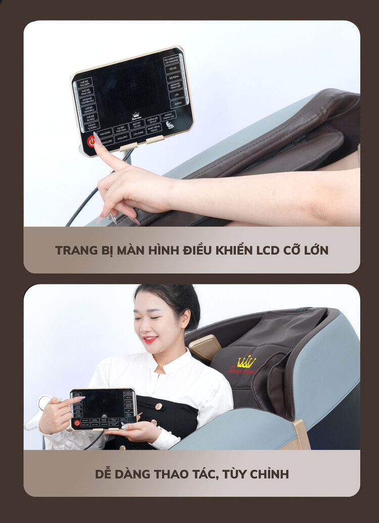 Ghế massage Queen Crown QE 66 Pro tích hợp điều khiển LCD