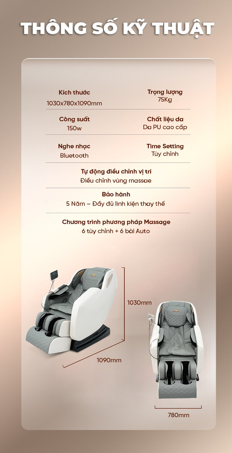 Ghế massage Queen Crown QC LX3 thông số kỹ thuật