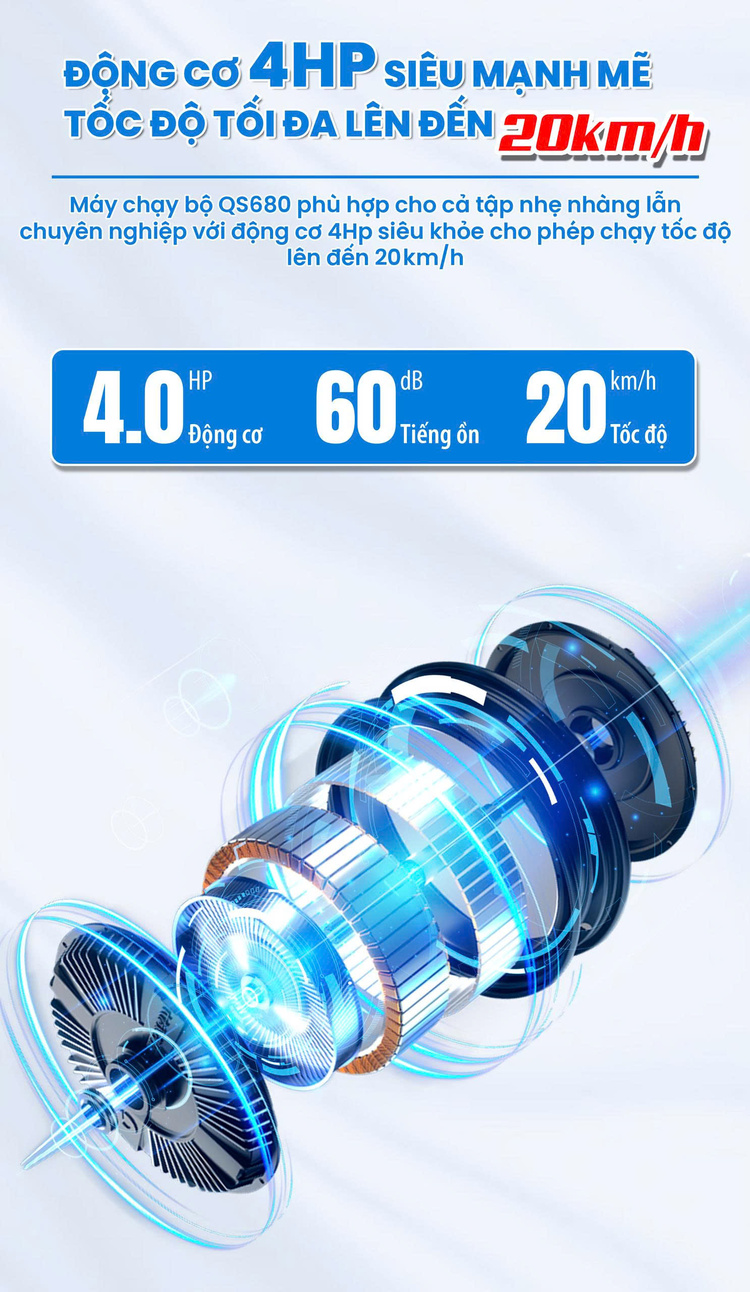 Máy chạy bộ Queen Crown QS680 - Động cơ siêu bền