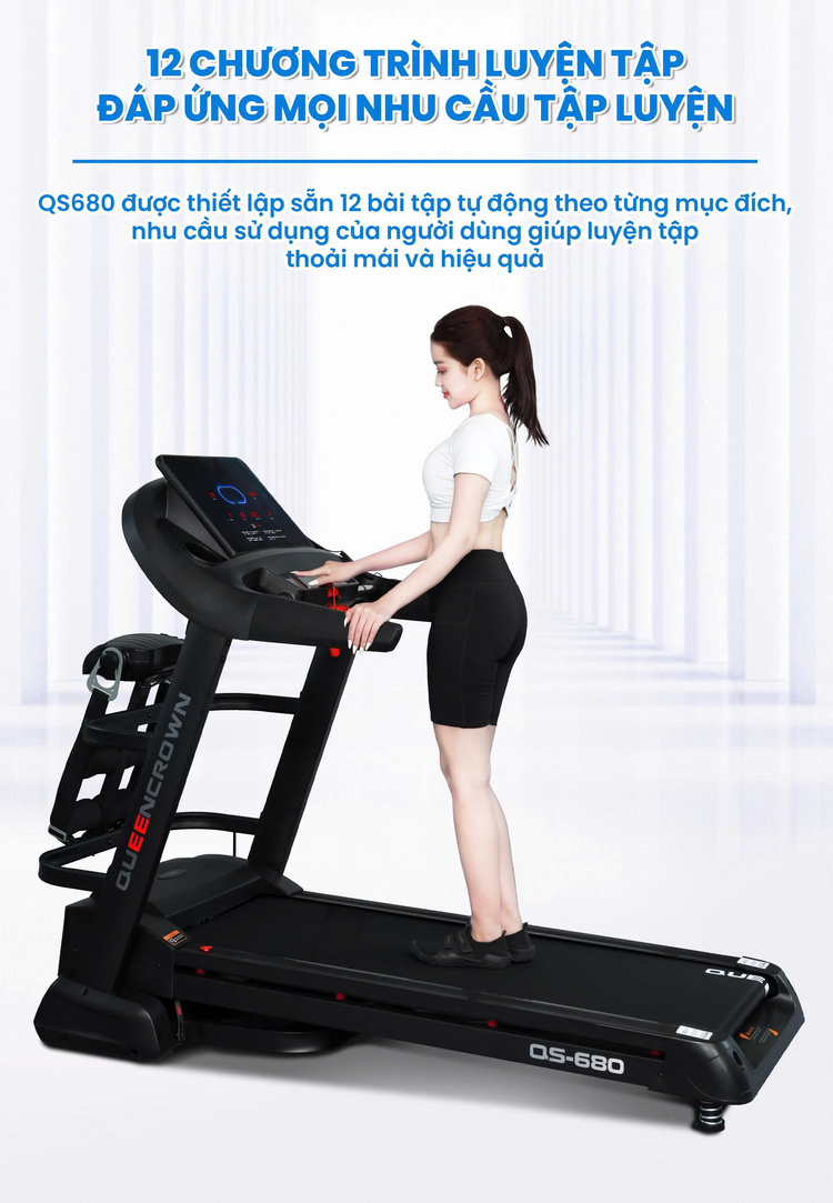 Máy chạy bộ Queen Crown QS680 - 12 chương trình luyện tập