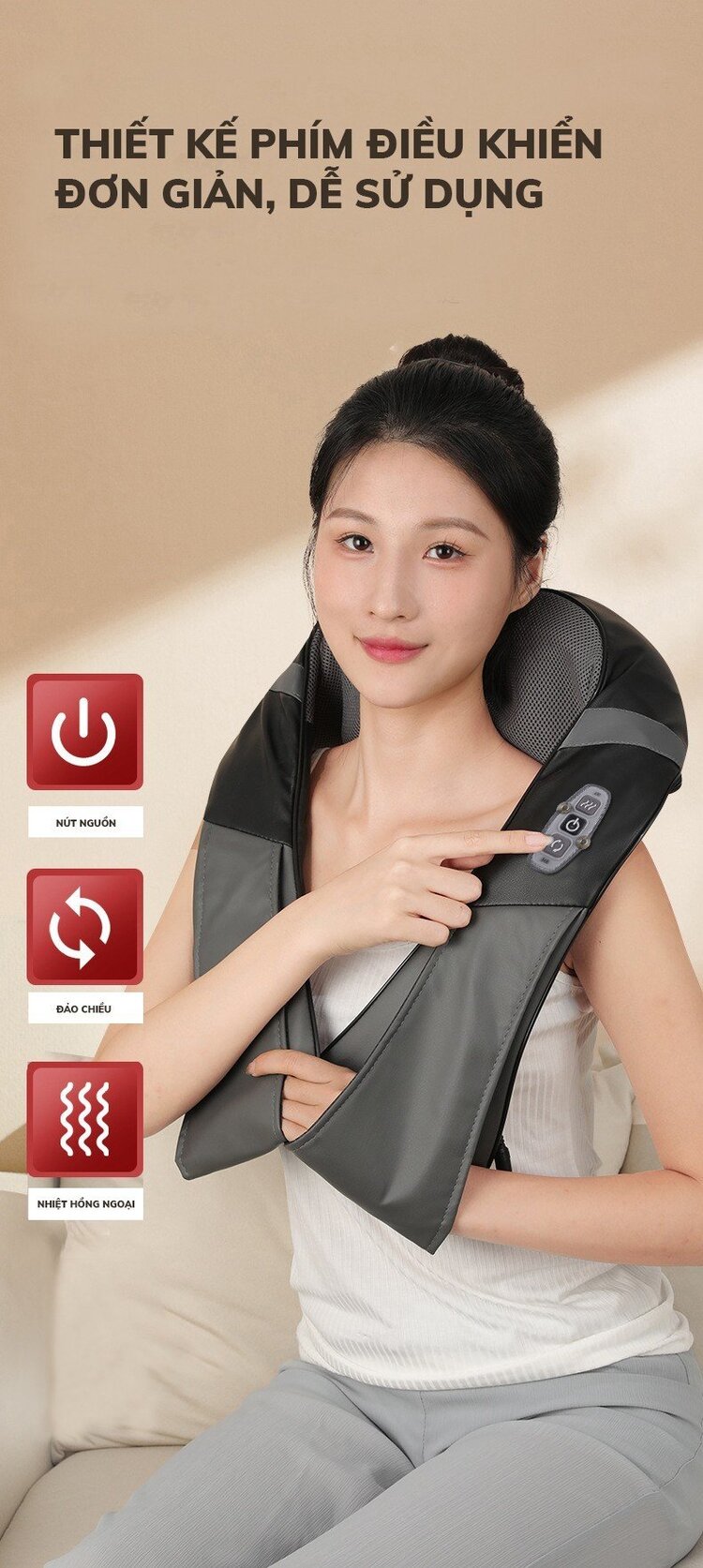 Đai massage cổ vai gáy Queen Crown QC MD 880 thiết kế phím bấm tiện dụng