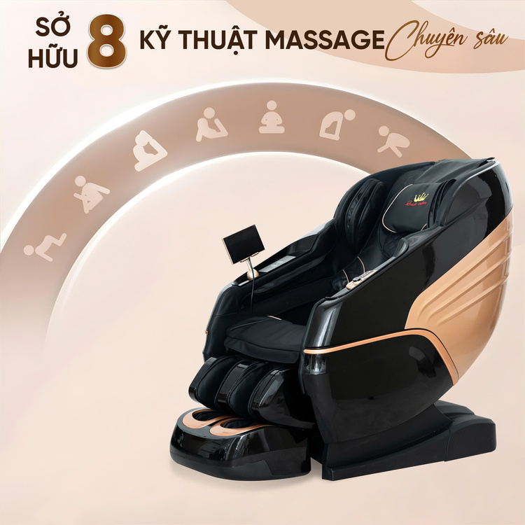 Ghế massage Queen Crown QM500 Luxury mô phỏng 8 kỹ thuật massage nâng cao