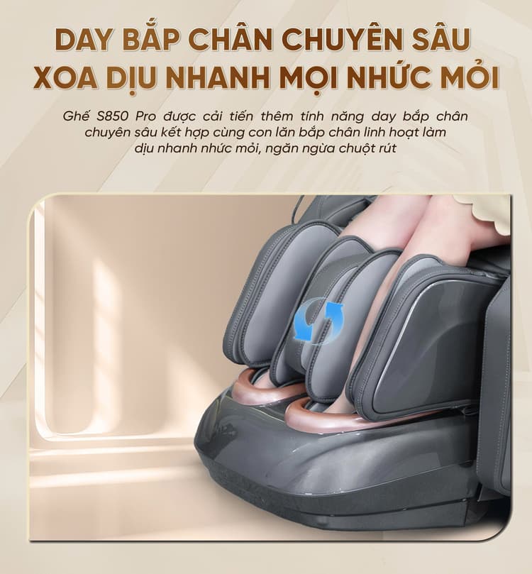 Ghế massage cao cấp Queen Crown S850 Pro - Day bắp chân chuyên sâu