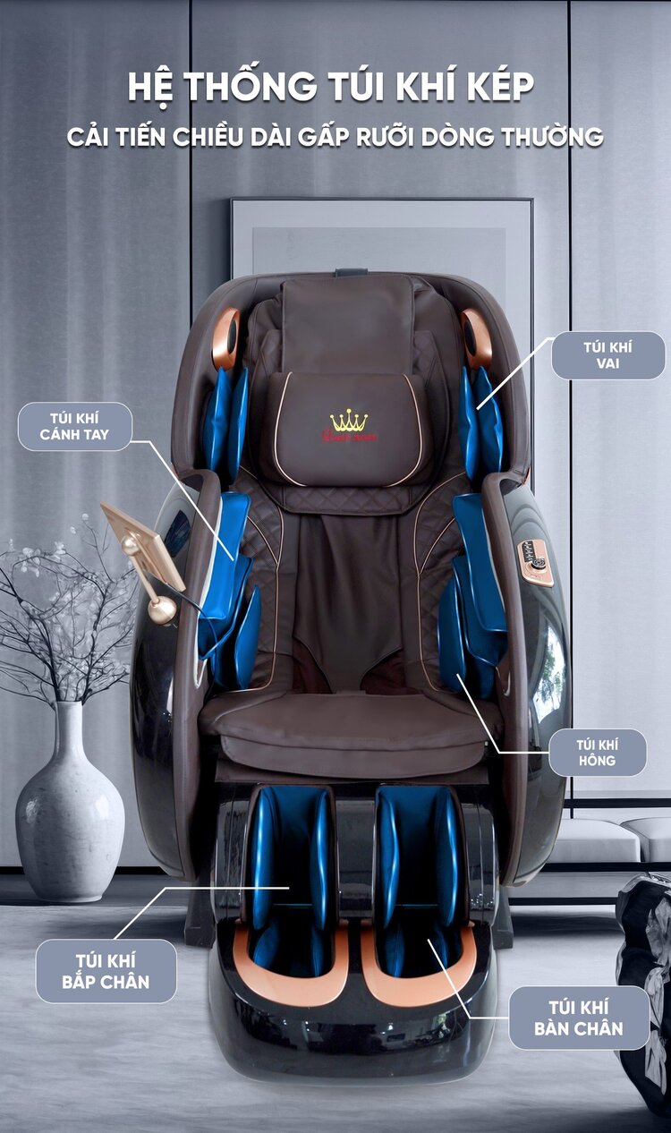 Ghế massage Queen Crown QL 008 Luxury trang bị túi khí kép