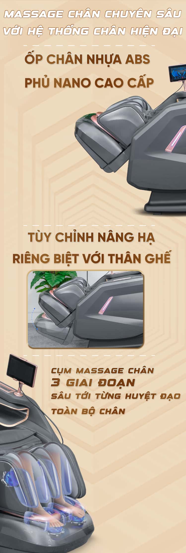 Ghế Massage Cao Cấp Queen Crown S860 Pro - Cụm massage bàn chân 3 giai đoạn