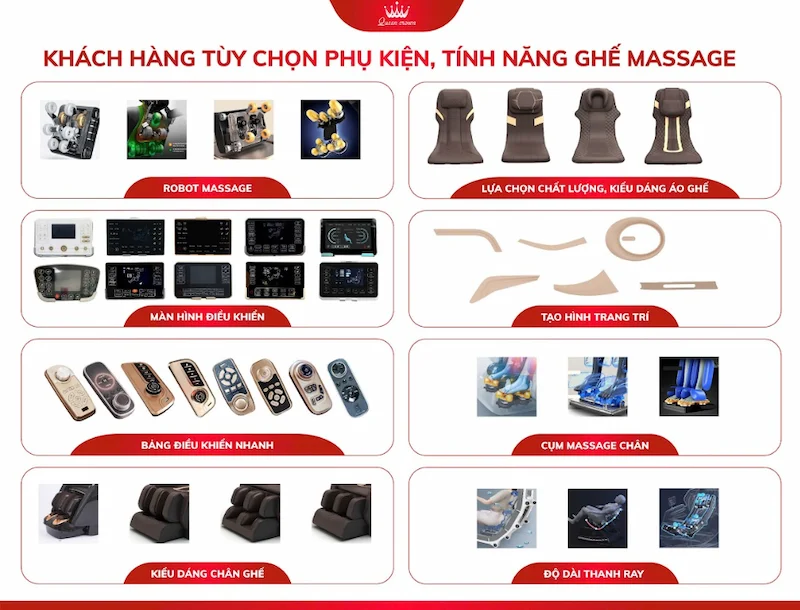 Khách hàng có thể tùy chọn phụ kiện, tính năng ghế massage