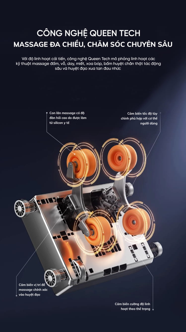 Ghế massage Queen Crown QE 66 Lux trang bị hệ thống rô bốt massage 4D