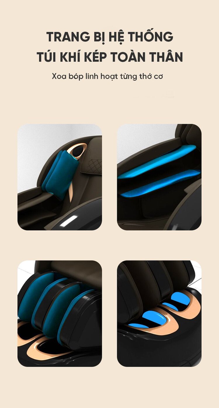 Ghế massage Queen Crown QL 008 Luxury trang bị hệ túi kép