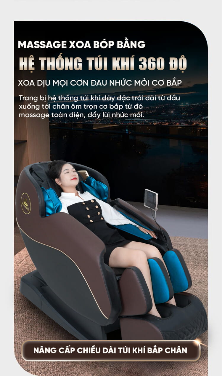 Ghế massage Queen Crown QE79 trang bị túi khí kép toàn thân
