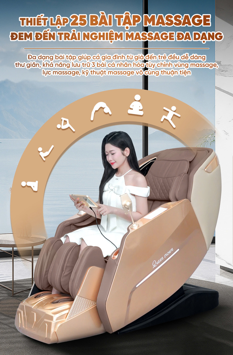 Ghế Massage Cao Cấp Queen Crown A009 Diamond 25 bài tập chuyên sâu