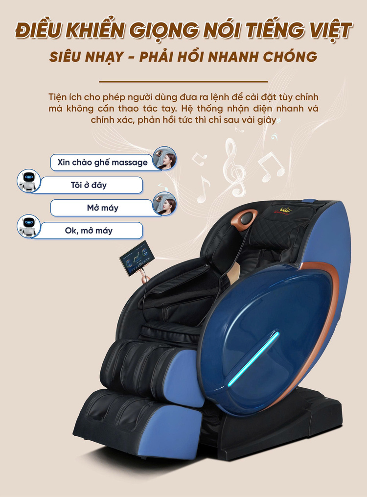 GHẾ MASSAGE QUEEN CROWN QL05 SPORT Điều khiển giọng nói tiếng Việt