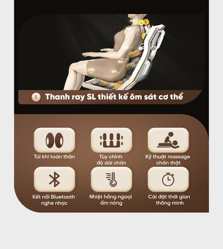 Ghế massage Queen Crown QE 79 thiết kế thanh ray SL
