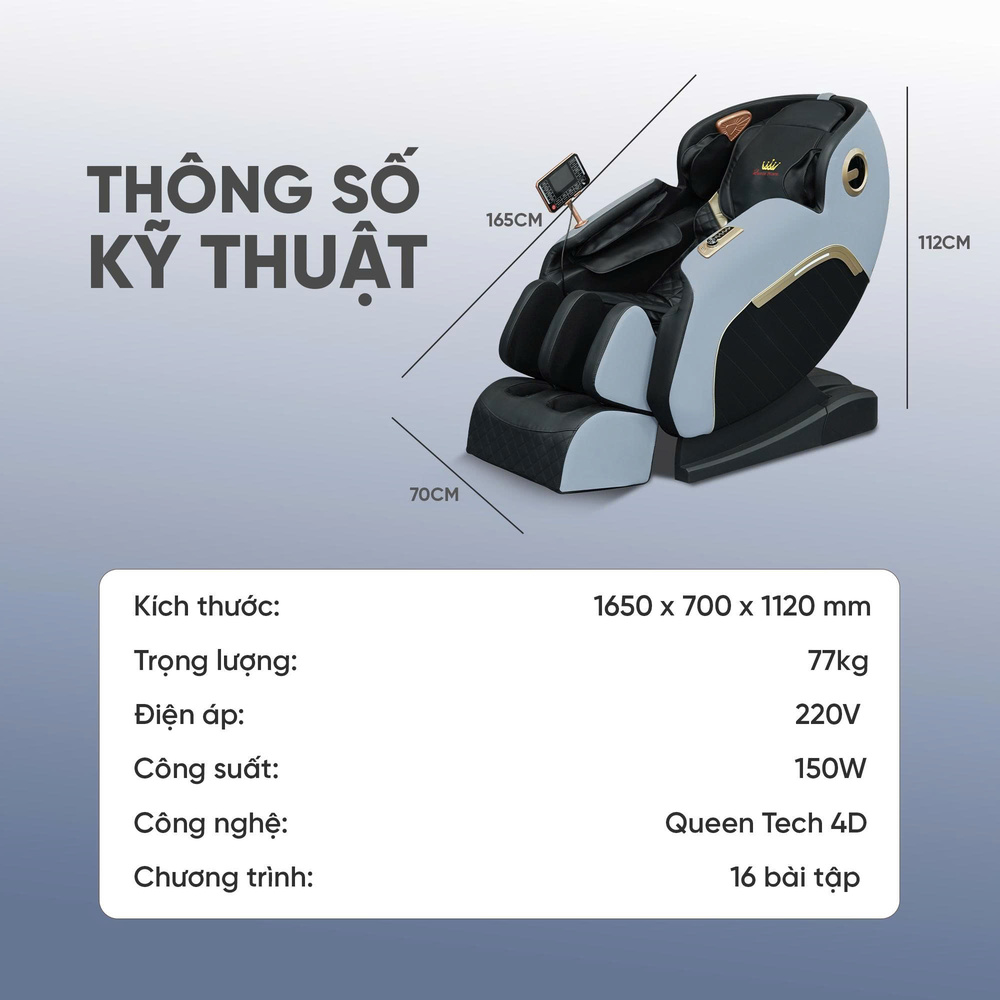 Ghế Massage Queen Crown QE98 Pro - Thông số ghế