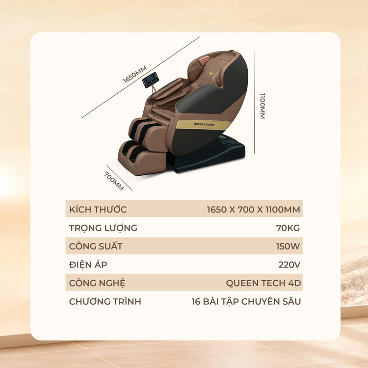 Ghế massage Queen Crown QE555 Pro - Thông số kỹ thuật