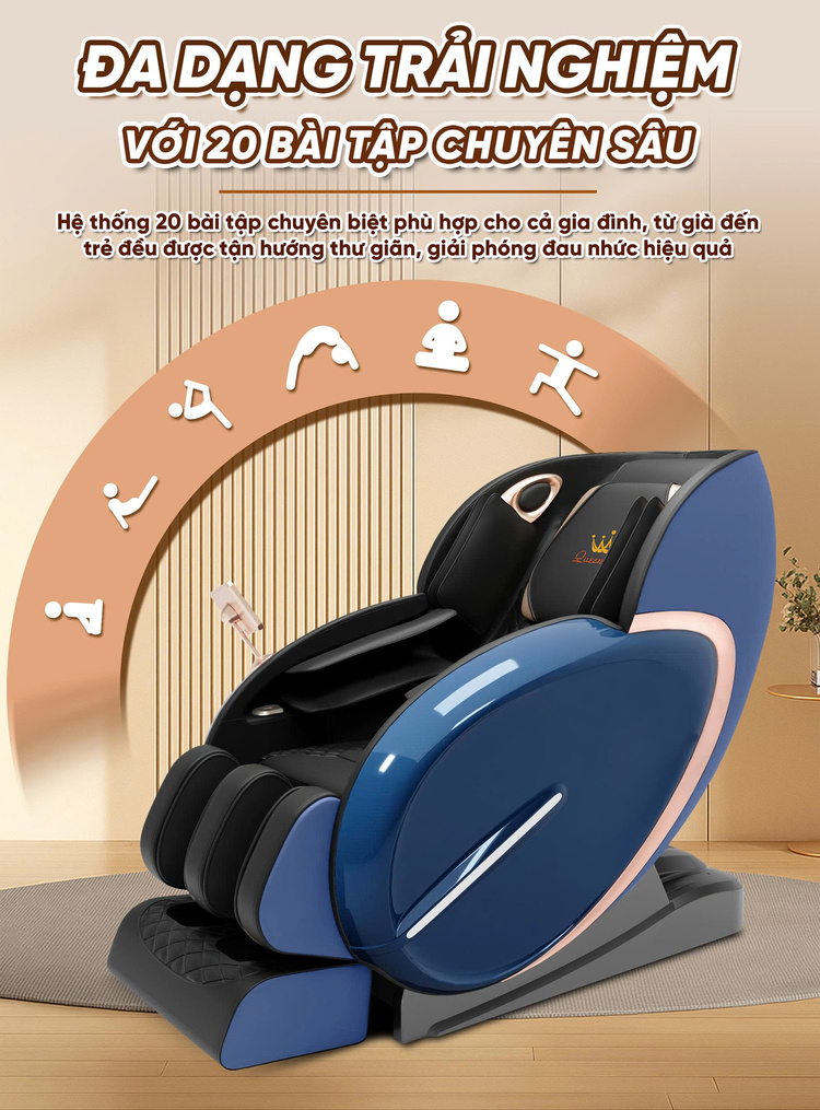 Ghế massage Queen Crown QL05 Pro-X - 20 bài tập chuyên biệt