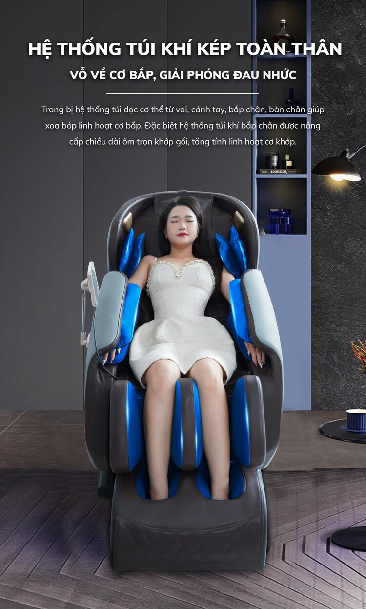 Ghế massage Queen Crown QE66 trang bị hệ thống túi khí toàn thân