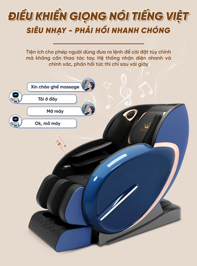 Ghế massage Queen Crown QL05 Pro-X - Điều khiển giọng nói thông minh