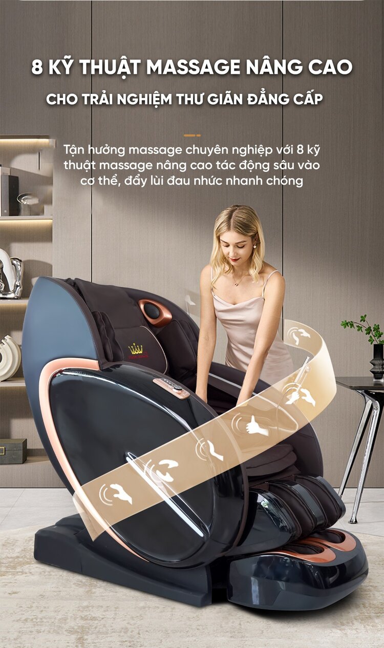 Ghế massage Queen Crown QL 008 Luxury mô phỏng 8 kỹ thuật massage