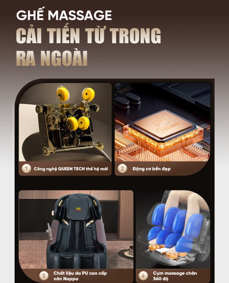 Ghế massage Queen Crown QE 79 cải tiến từ trong ra ngoài