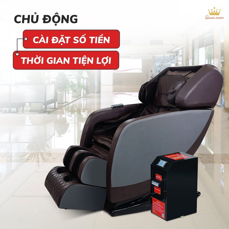 Ghế massage kinh doanh Queen Crown QC KD11 Plus cài đặt số tiền tiện lợi