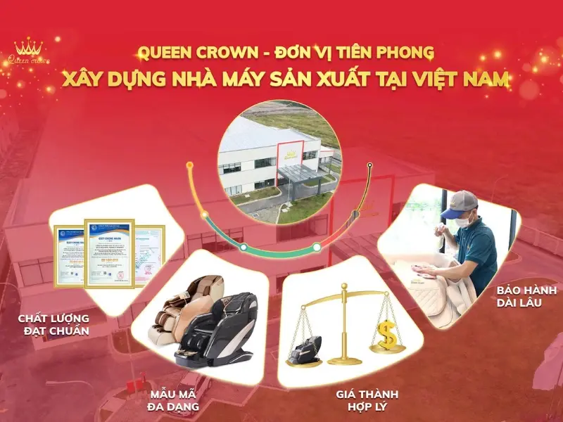 Queen Crown là nhà máy sản xuất ghế massage thương hiệu riêng uy tín hiện nay