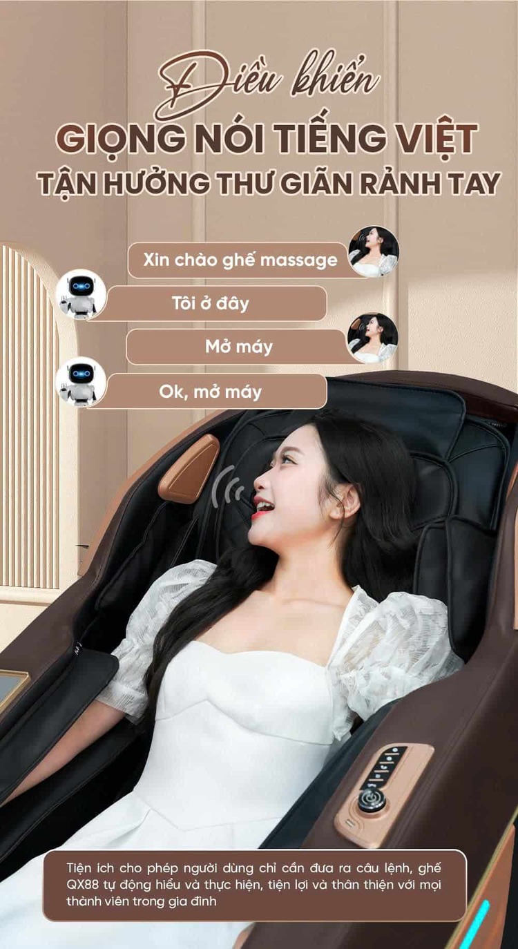 Ghế massage Queen Crown QX88 Điều khiển giọng nói thông minh