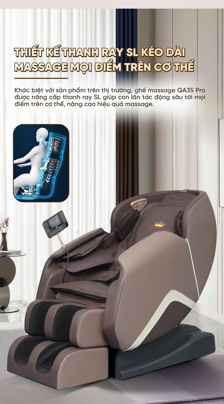 Ghế massage Queen Crown QA35 Pro - Thanh ray kéo dài